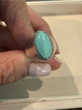 Sterling Silver Turquoise Oval Ring - size 7